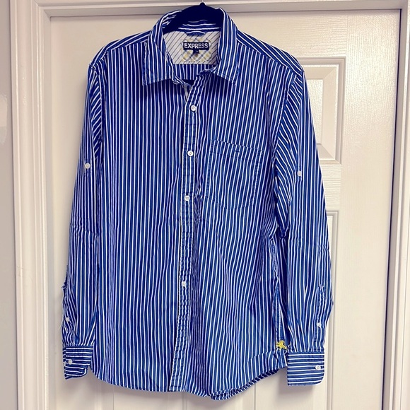 Express Other - Express Men’s Blue/White Striped Button Down Size L (16-161/2)